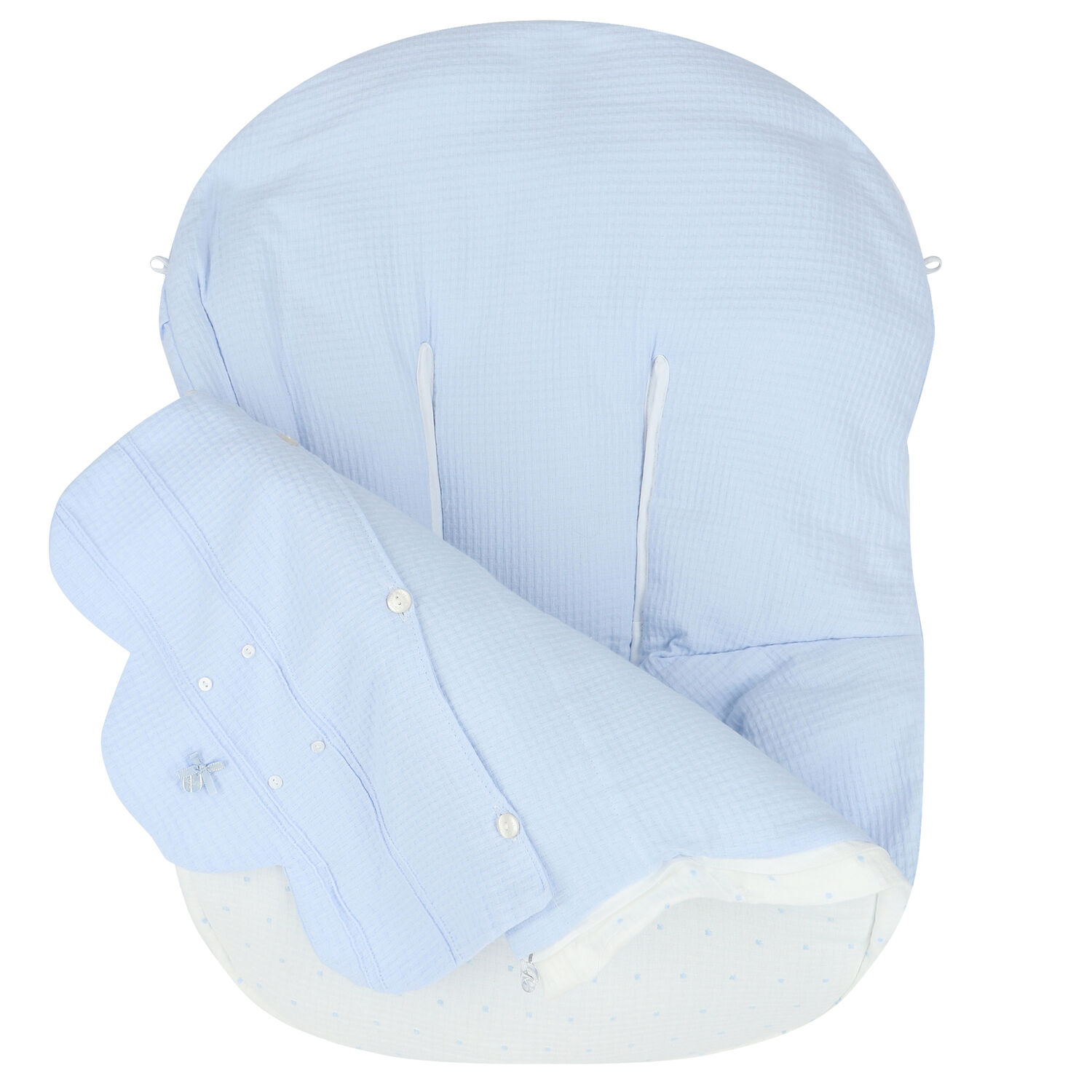 مدس عربة أطفال مزينة بالنقاط باللون الأزرق والأبيض , 1, hi-res image number null